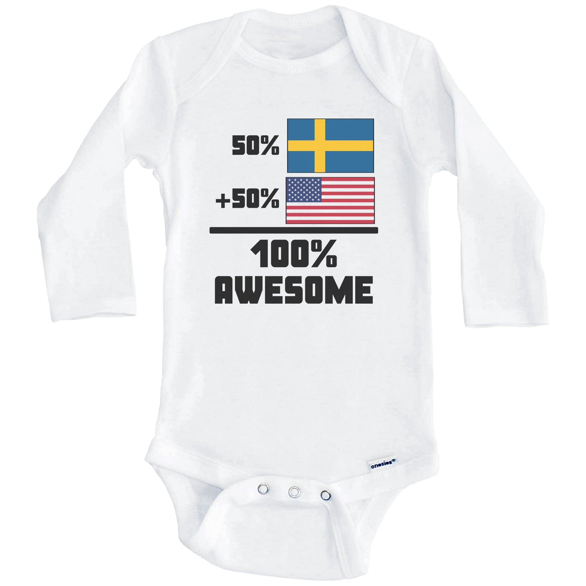 50% Swedish 50% American 100% Awesome Funny Flag Baby Onesie (Long Sleeves)