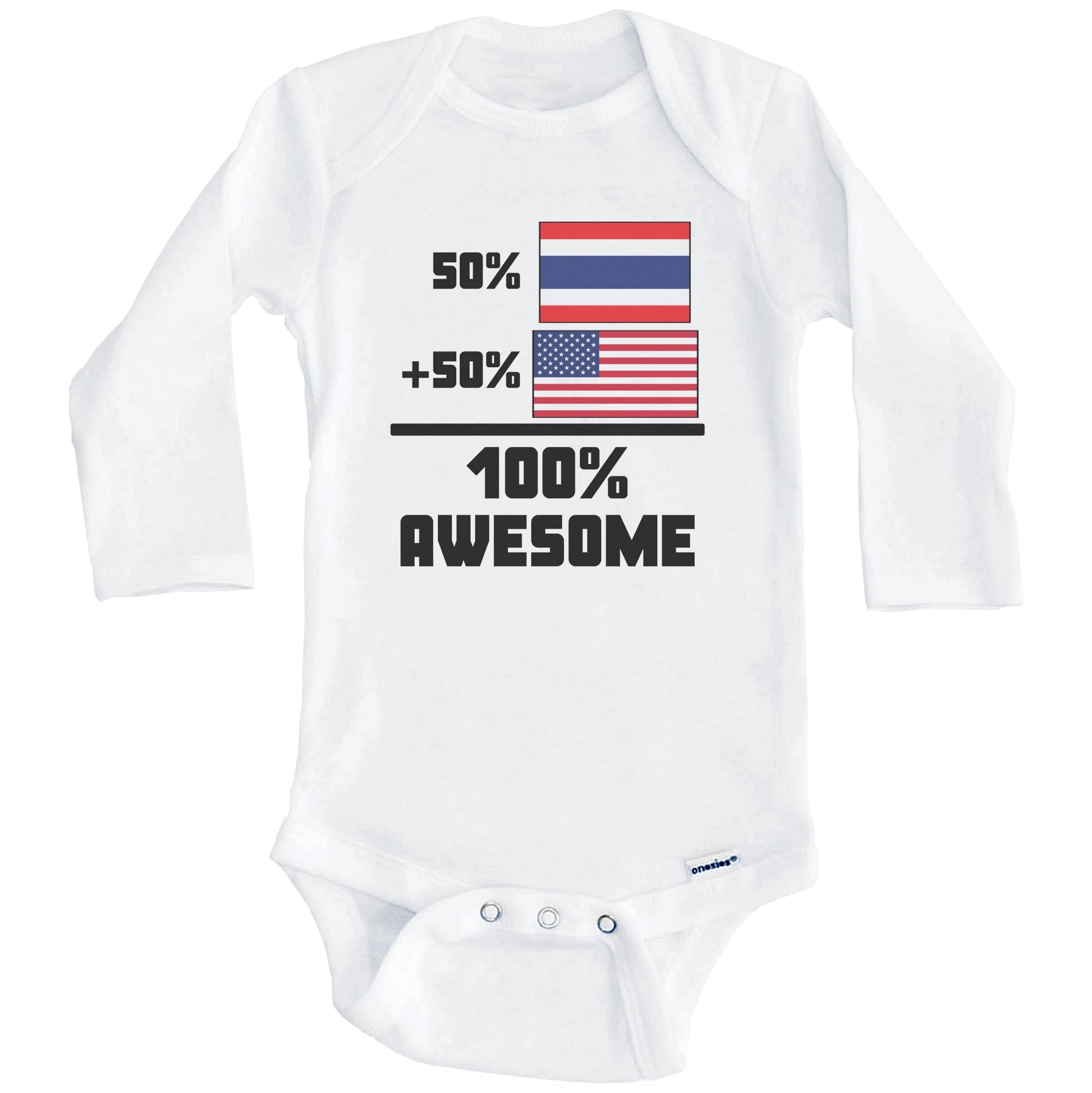 50% Thai 50% American 100% Awesome Funny Flag Baby Onesie (Long Sleeves)