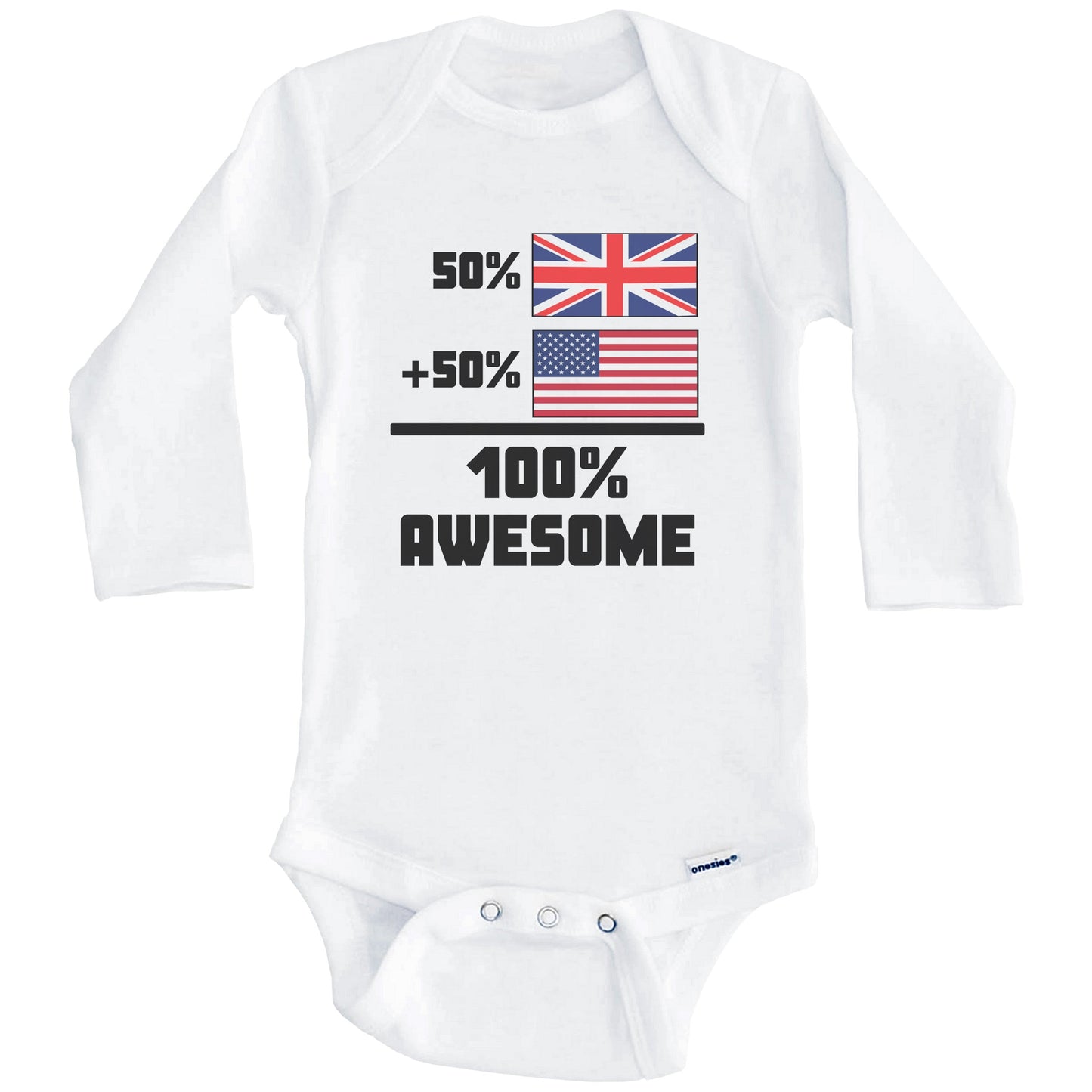 50% British 50% American 100% Awesome Funny Flag Baby Onesie (Long Sleeves)