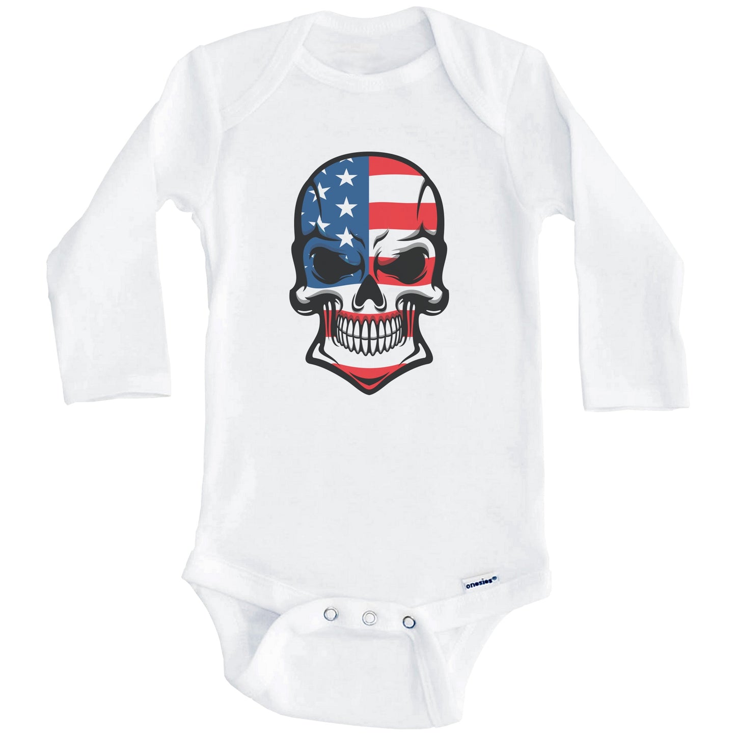 American Flag Skull Cool United States Skull Baby Onesie (Long Sleeves)