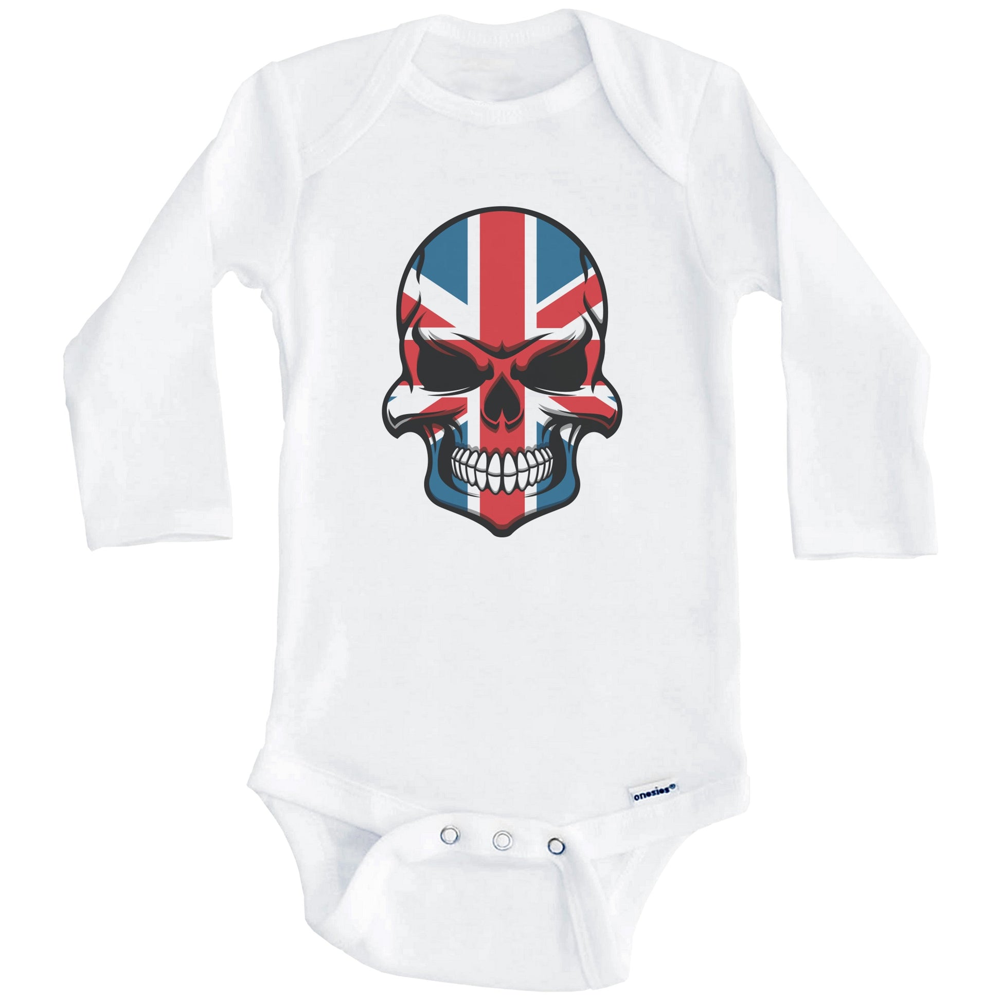 British Flag Skull Cool United Kingdom Skull Baby Onesie (Long Sleeves)