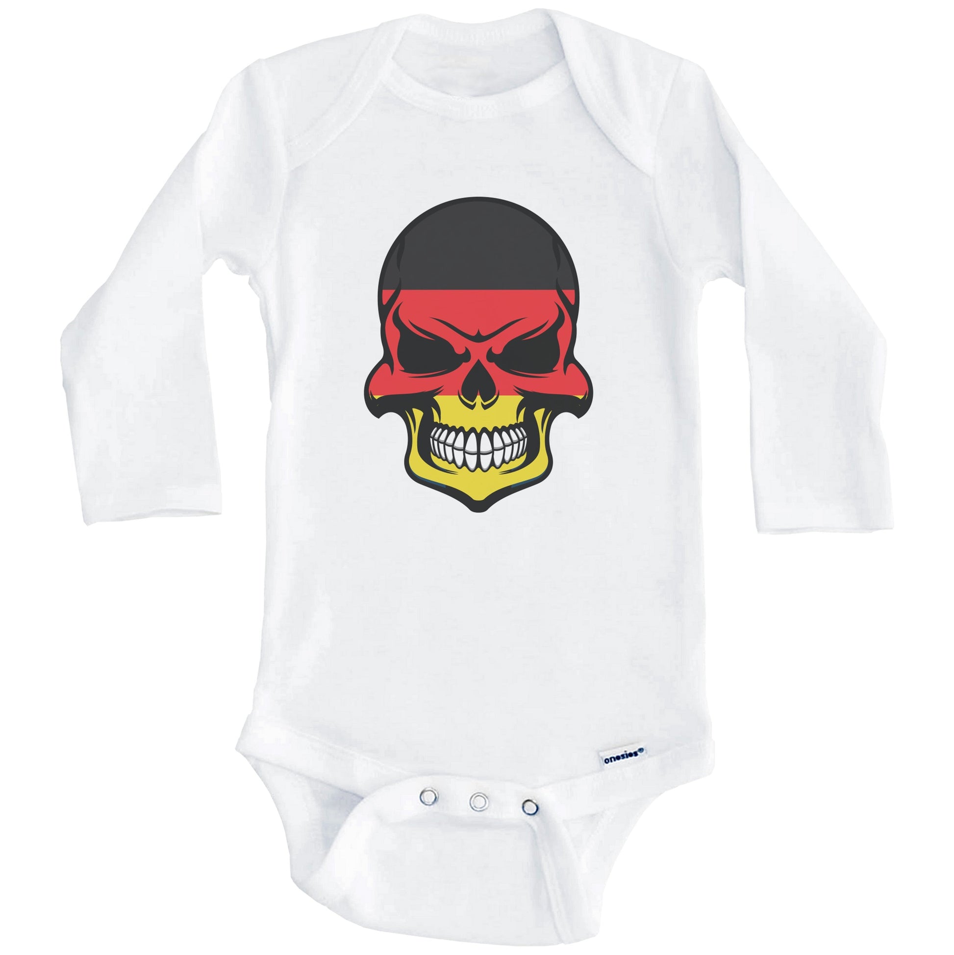 German Flag Skull Cool Germany Skull Baby Onesie (Long Sleeves)