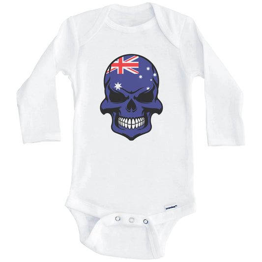 Australian Flag Skull Cool Australia Skull Baby Onesie (Long Sleeves)
