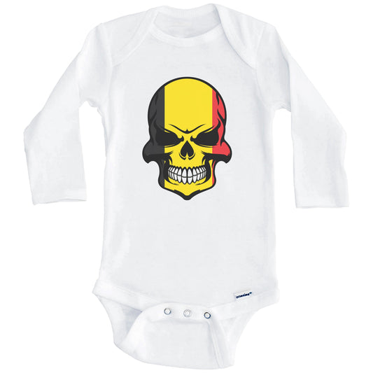 Belgian Flag Skull Cool Belgium Skull Baby Onesie (Long Sleeves)