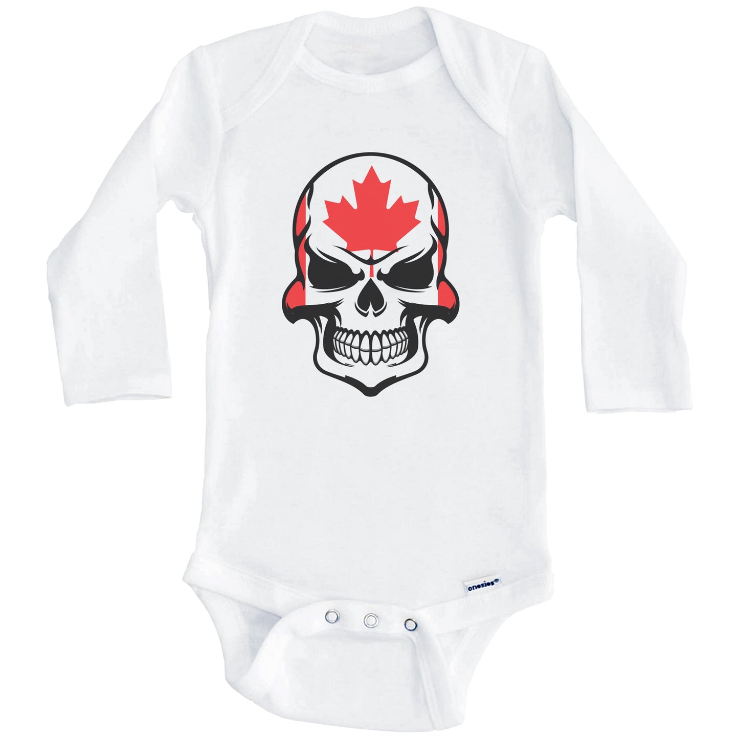 Canadian Flag Skull Cool Canada Skull Baby Onesie (Long Sleeves)