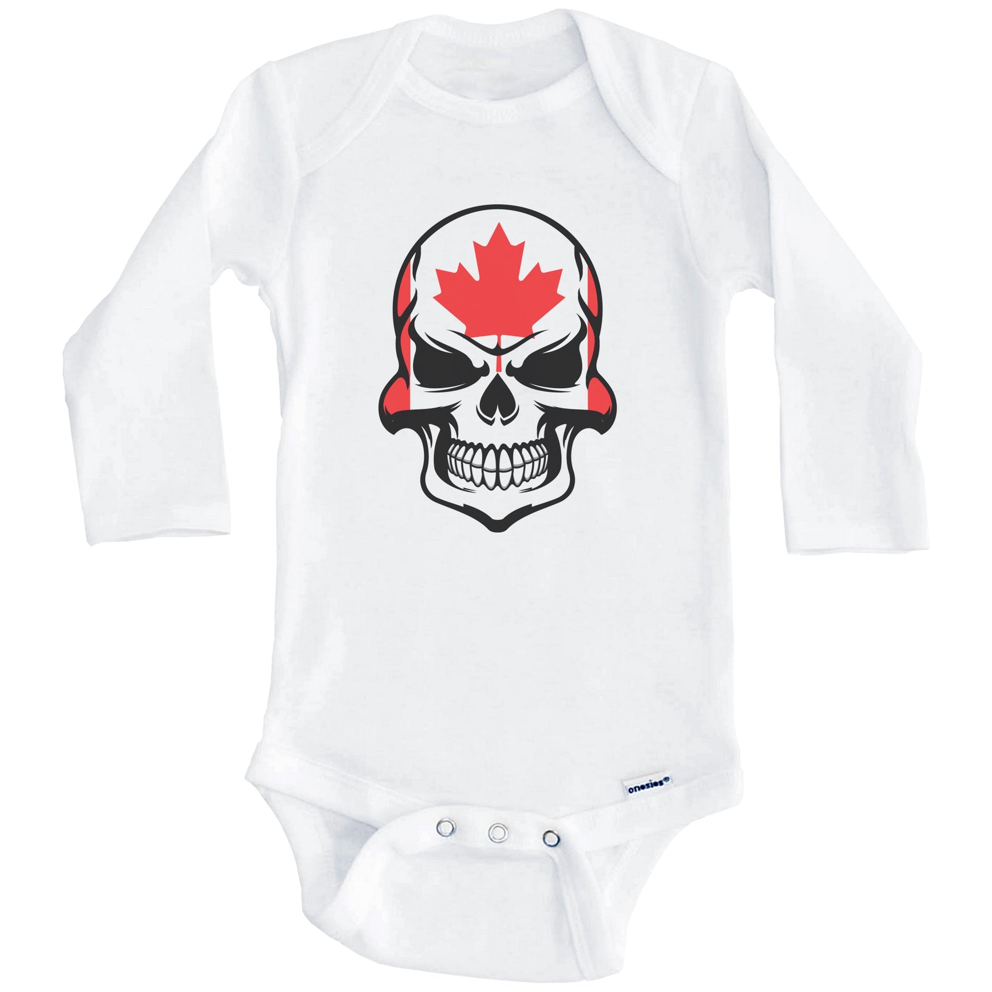 Canadian Flag Skull Cool Canada Skull Baby Onesie (Long Sleeves)