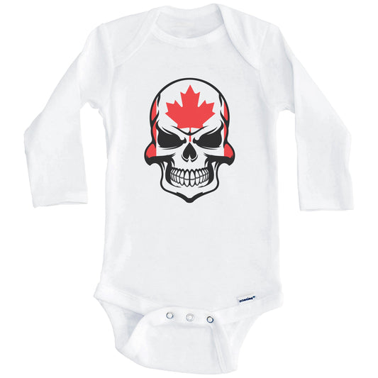 Canadian Flag Skull Cool Canada Skull Baby Onesie (Long Sleeves)