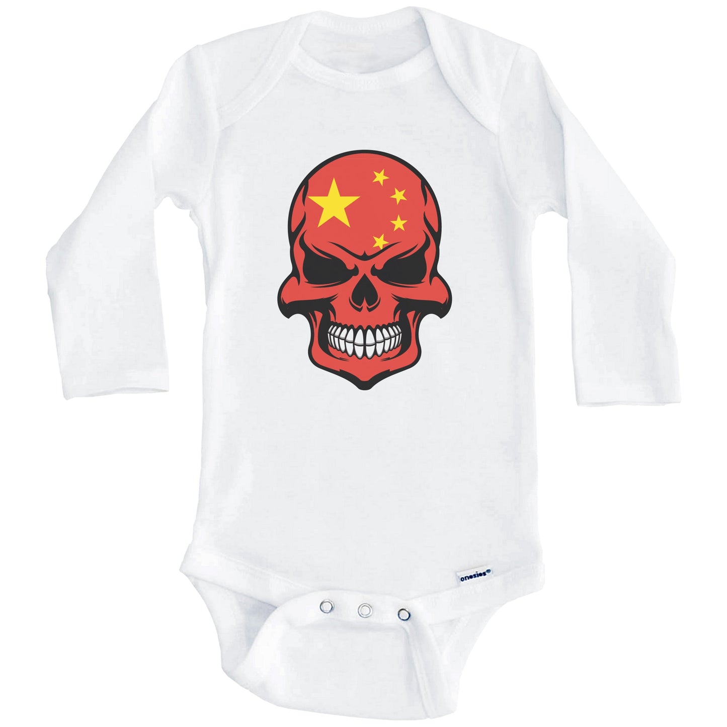 Chinese Flag Skull Cool China Skull Baby Onesie (Long Sleeves)