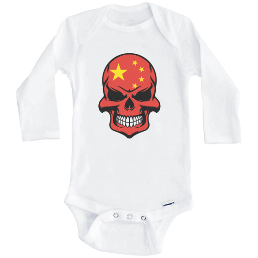Chinese Flag Skull Cool China Skull Baby Onesie (Long Sleeves)