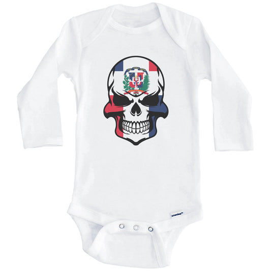 Dominican Flag Skull Cool Dominican Republic Skull Baby Onesie (Long Sleeves)