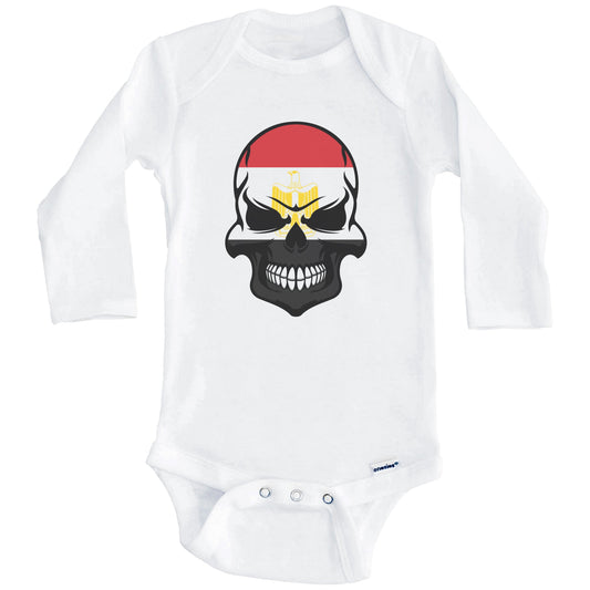 Egyptian Flag Skull Cool Egypt Skull Baby Onesie (Long Sleeves)