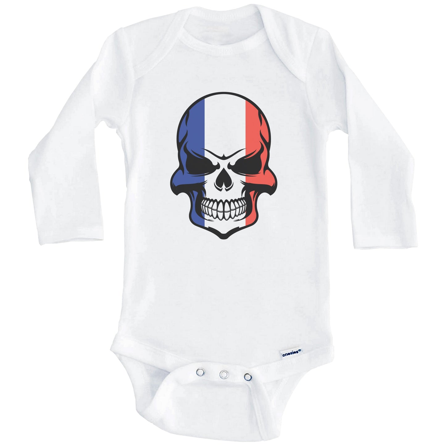 French Flag Skull Cool France Skull Baby Onesie (Long Sleeves)