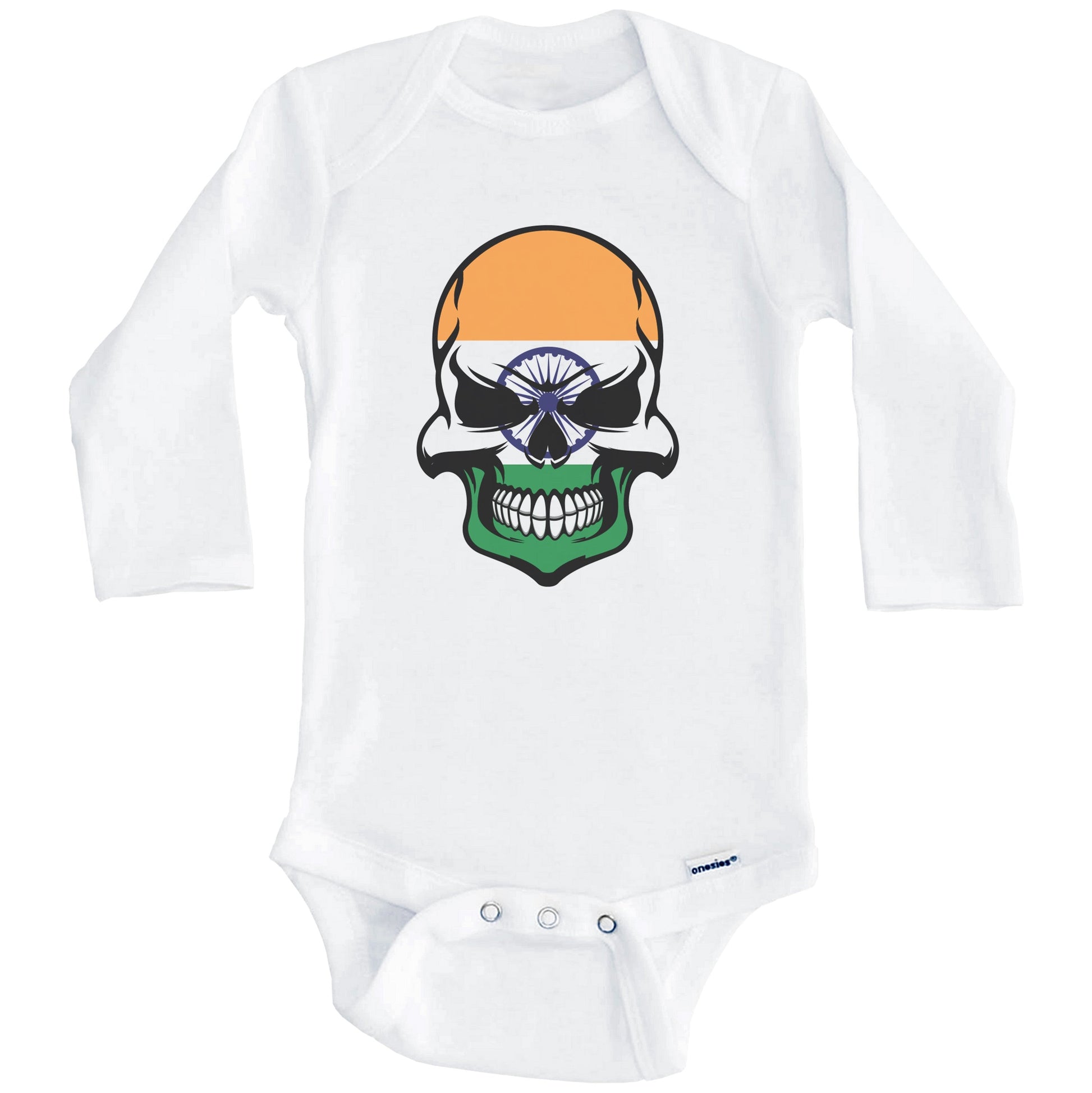 Indian Flag Skull Cool India Skull Baby Onesie (Long Sleeves)