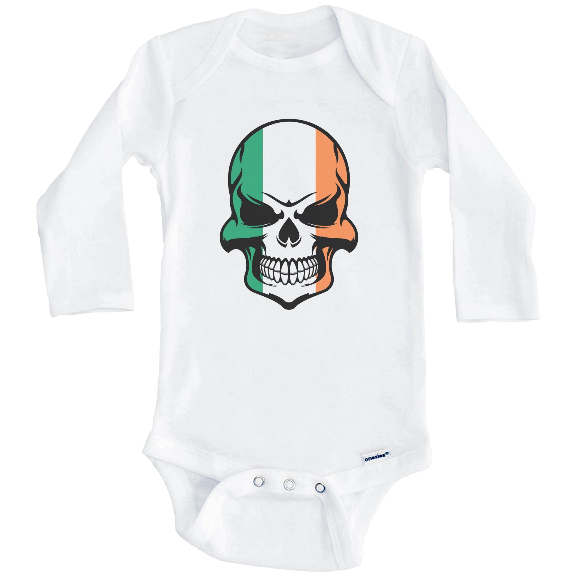 Irish Flag Skull Cool Ireland Skull Baby Onesie (Long Sleeves)