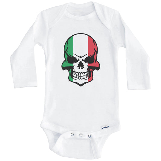 Italian Flag Skull Cool Italy Skull Baby Onesie (Long Sleeves)
