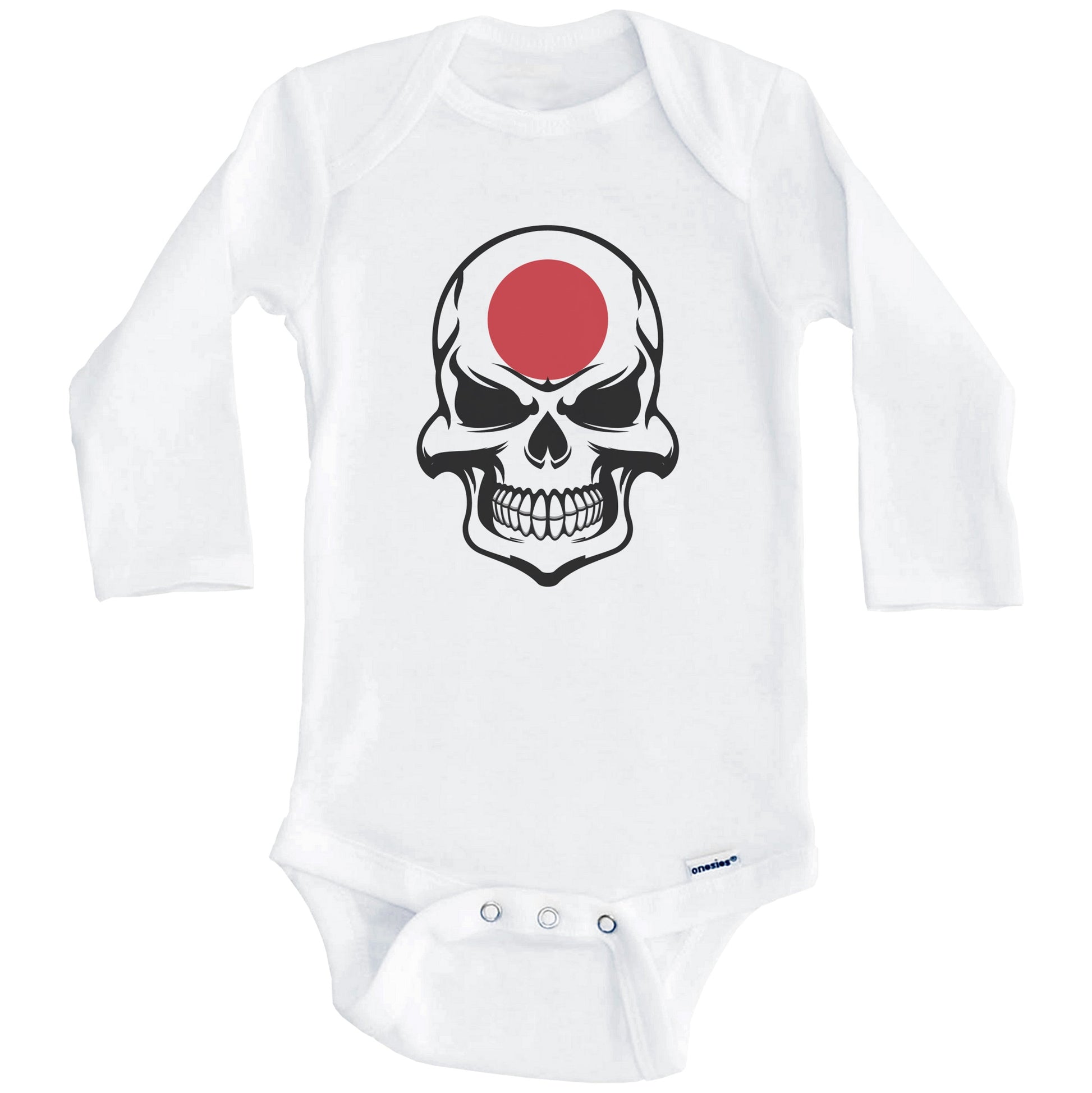 Japanese Flag Skull Cool Japan Skull Baby Onesie (Long Sleeves)