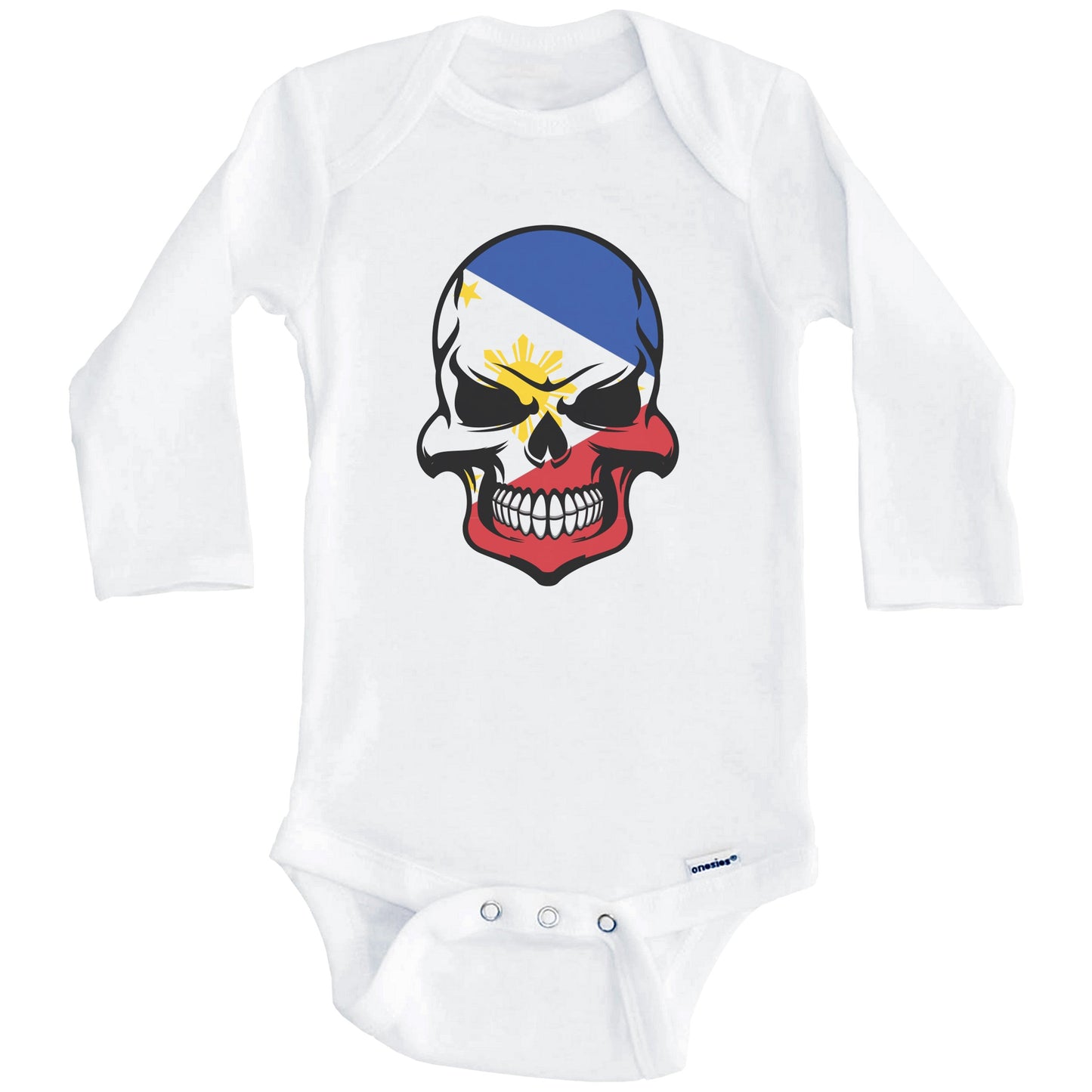 Filipino Flag Skull Cool Philippines Skull Baby Onesie (Long Sleeves)
