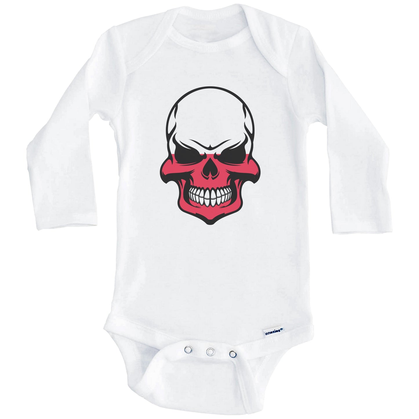 Polish Flag Skull Cool Poland Skull Baby Onesie (Long Sleeves)