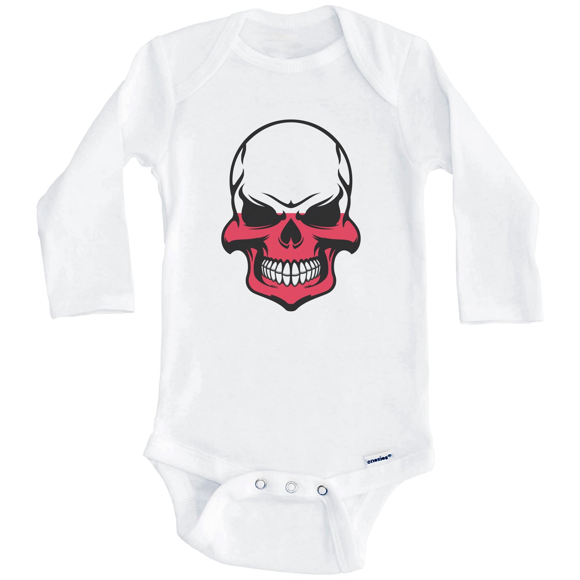 Polish Flag Skull Cool Poland Skull Baby Onesie (Long Sleeves)