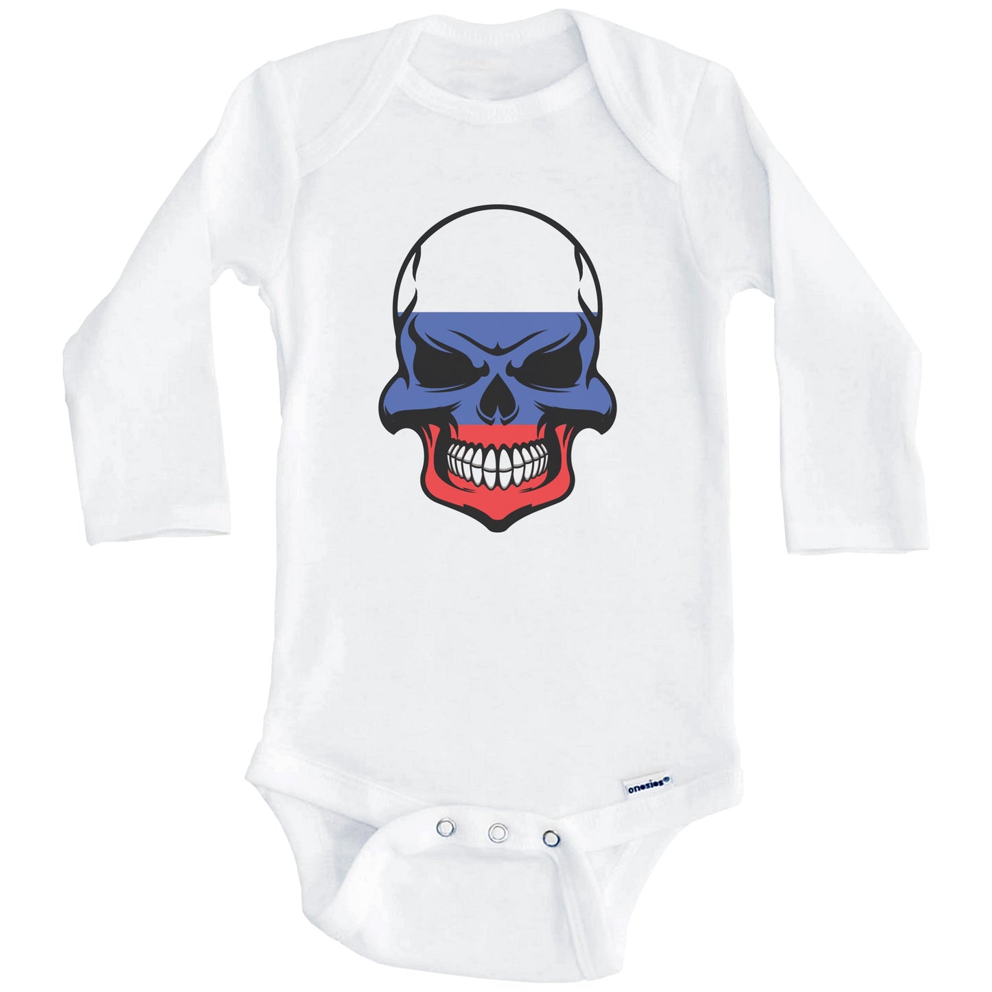 Russian Flag Skull Cool Russia Skull Baby Onesie (Long Sleeves)