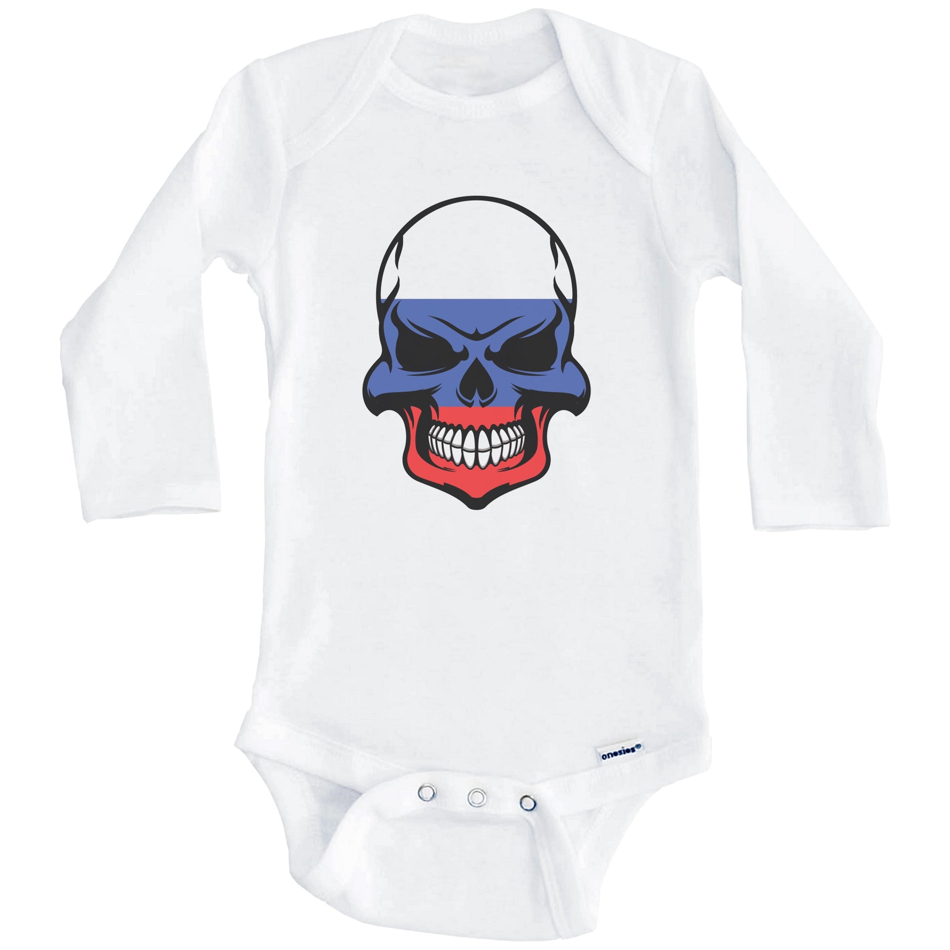 Russian Flag Skull Cool Russia Skull Baby Onesie (Long Sleeves)