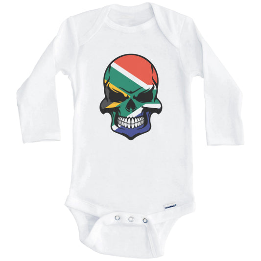 South African Flag Skull Cool South Africa Skull Baby Onesie (Long Sleeves)