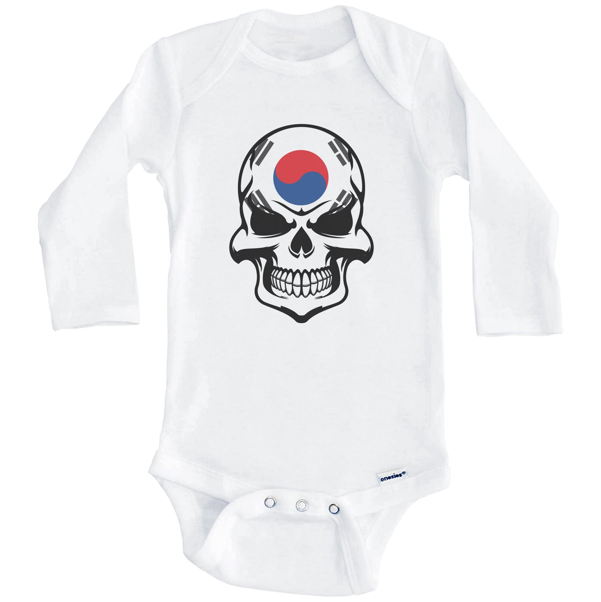 Korean Flag Skull Cool South Korea Skull Baby Onesie (Long Sleeves)