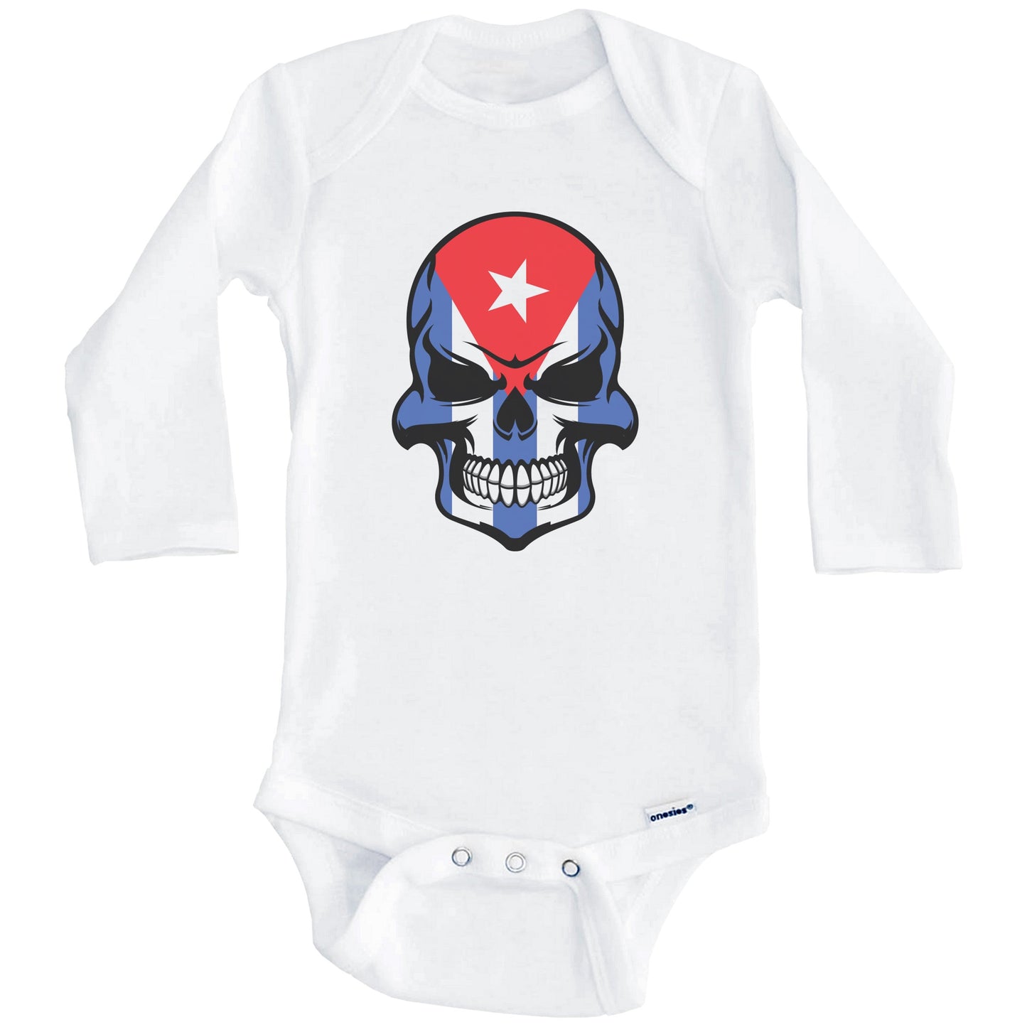 Cuban Flag Skull Cool Cuba Skull Baby Onesie (Long Sleeves)