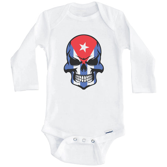Cuban Flag Skull Cool Cuba Skull Baby Onesie (Long Sleeves)