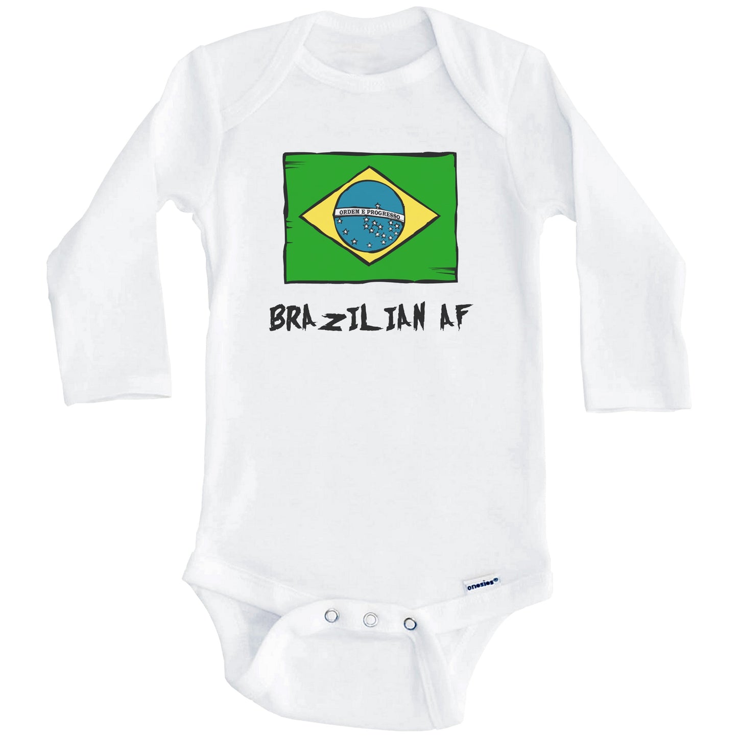 Brazilian AF Funny Brazil Flag Baby Onesie (Long Sleeves)