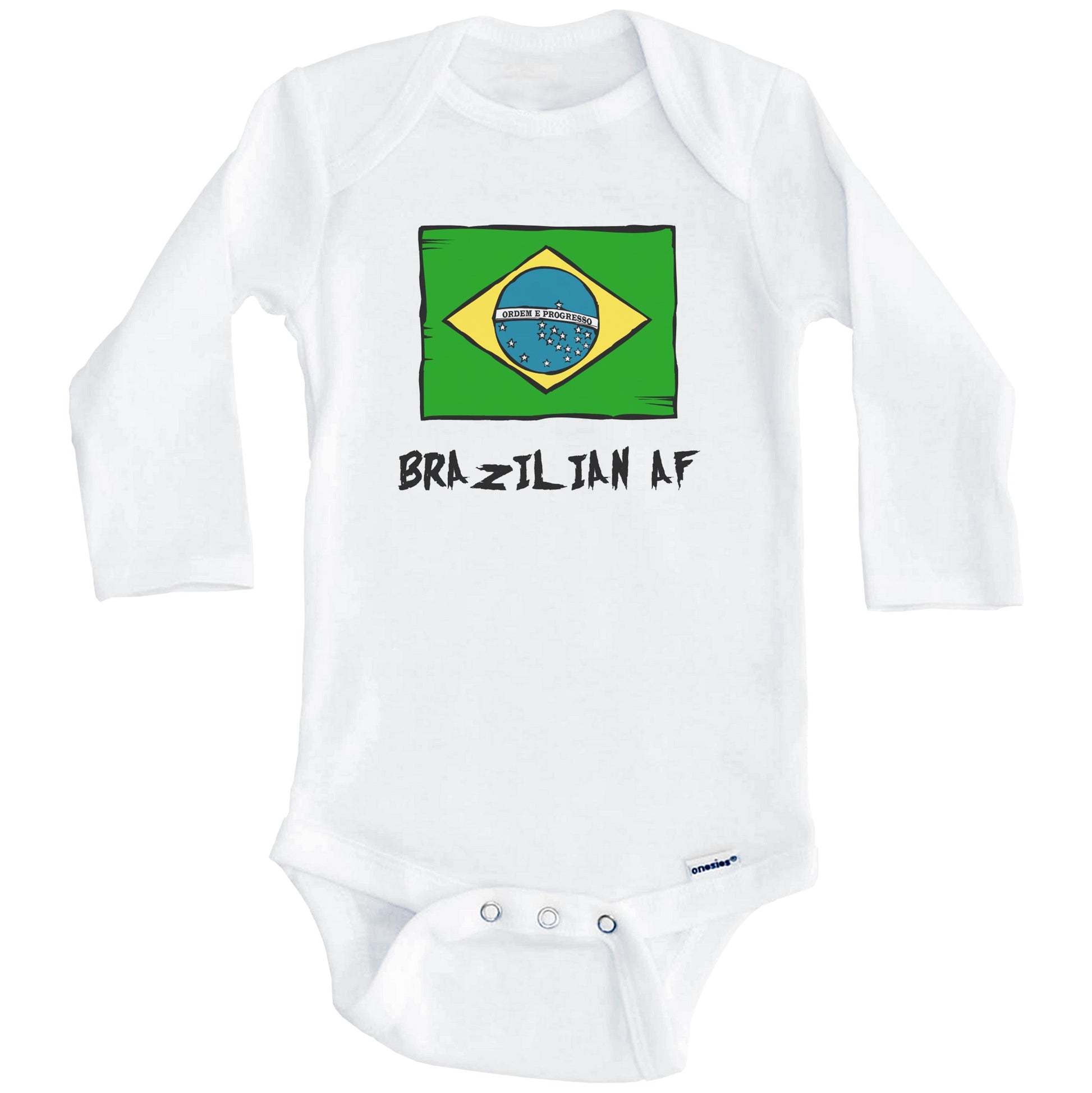 Brazilian AF Funny Brazil Flag Baby Onesie (Long Sleeves)