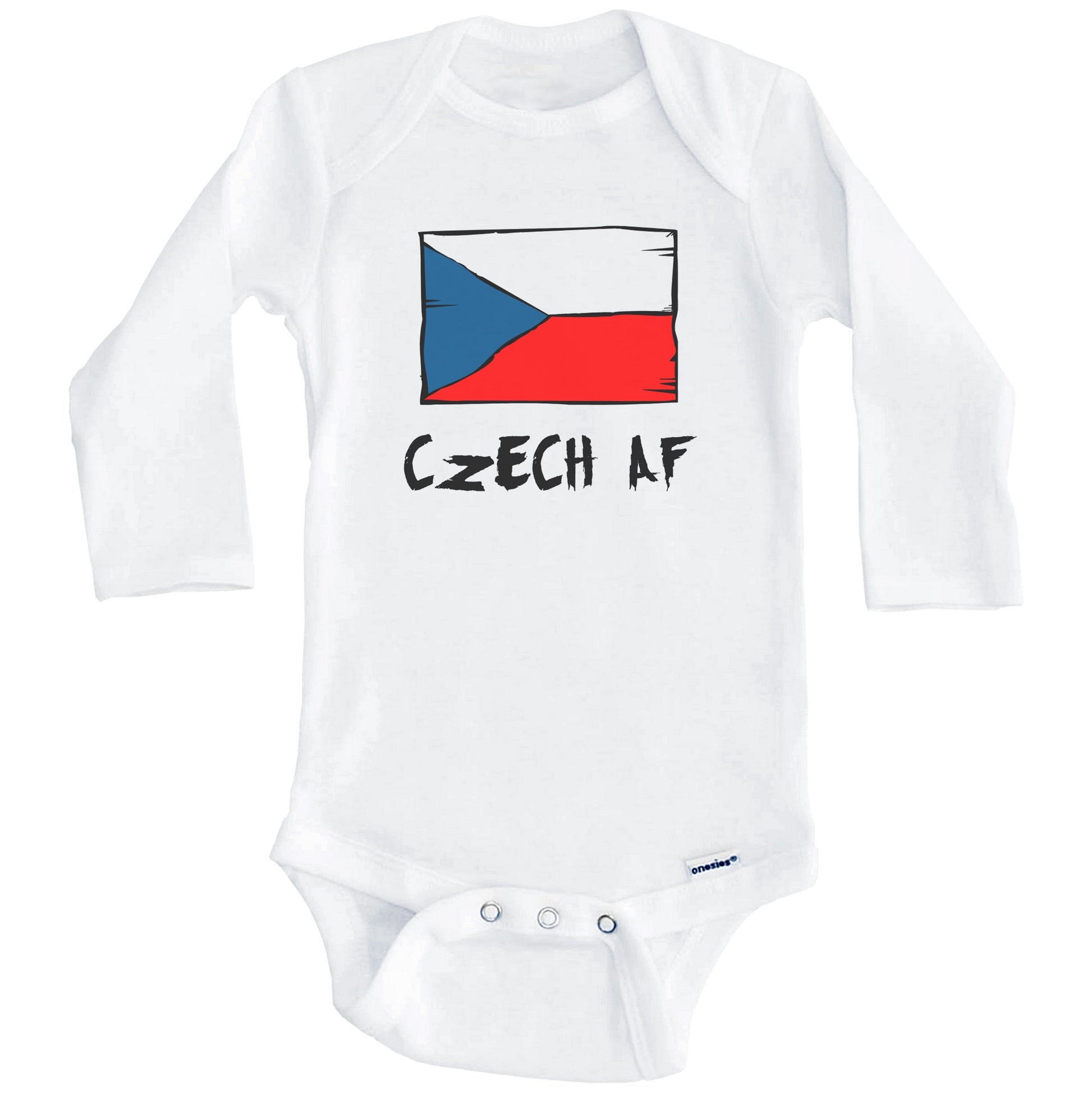 Czech AF Funny Czech Republic Flag Baby Onesie (Long Sleeves)