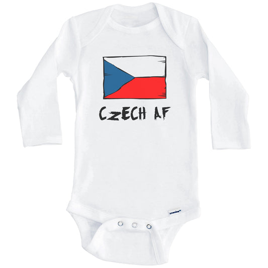 Czech AF Funny Czech Republic Flag Baby Onesie (Long Sleeves)