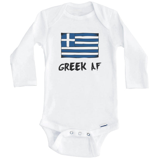 Greek AF Funny Greece Flag Baby Onesie (Long Sleeves)