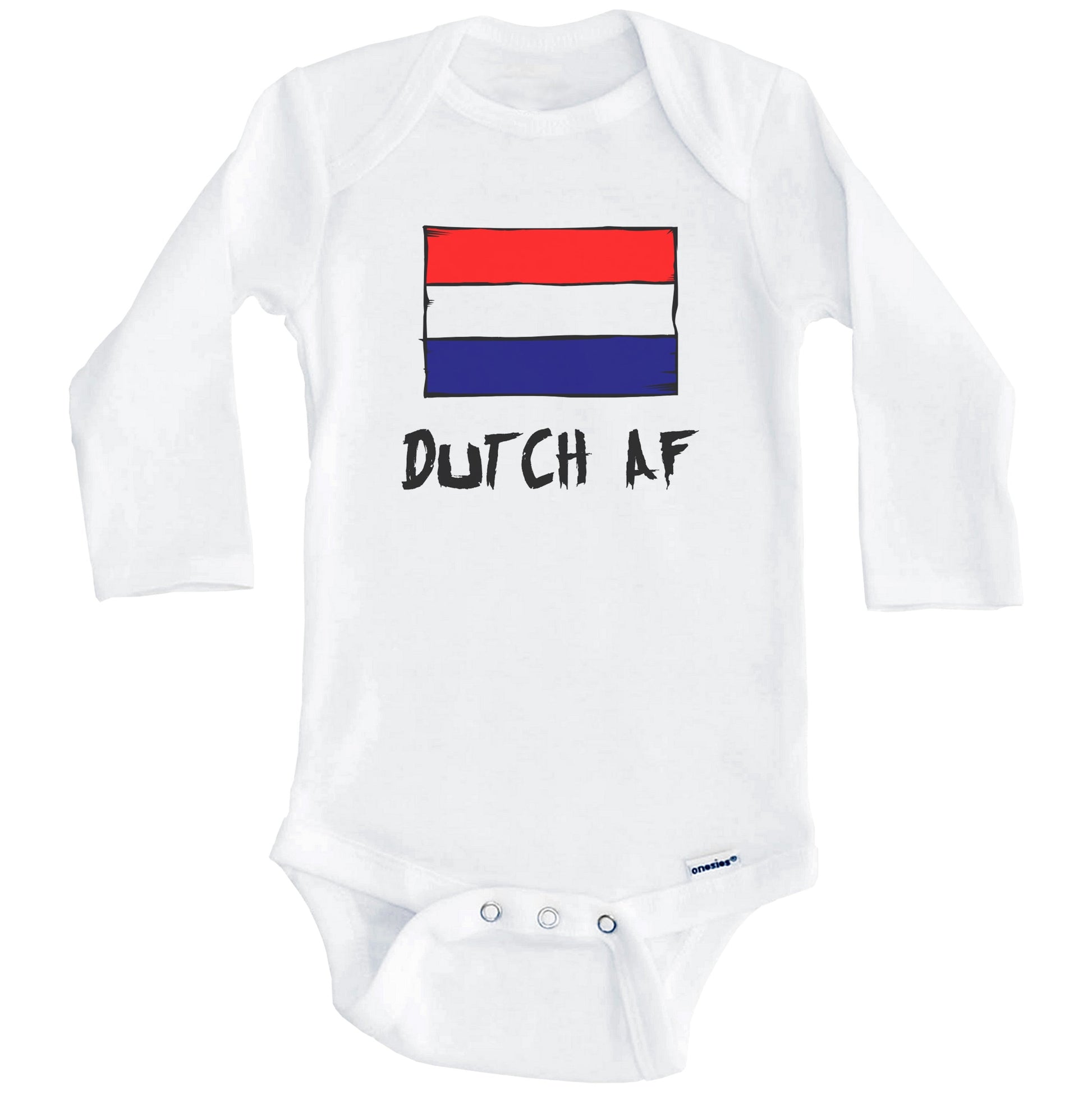 Dutch AF Funny Netherlands Flag Baby Onesie (Long Sleeves)