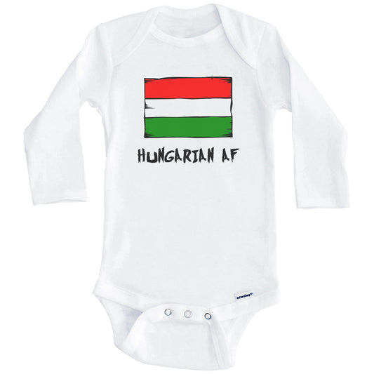 Hungarian AF Funny Hungary Flag Baby Onesie (Long Sleeves)