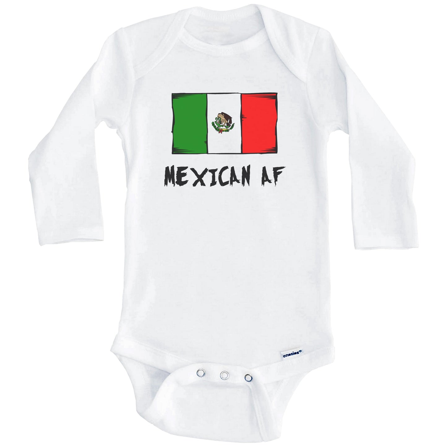 Mexican AF Funny Mexico Flag Baby Onesie (Long Sleeves)