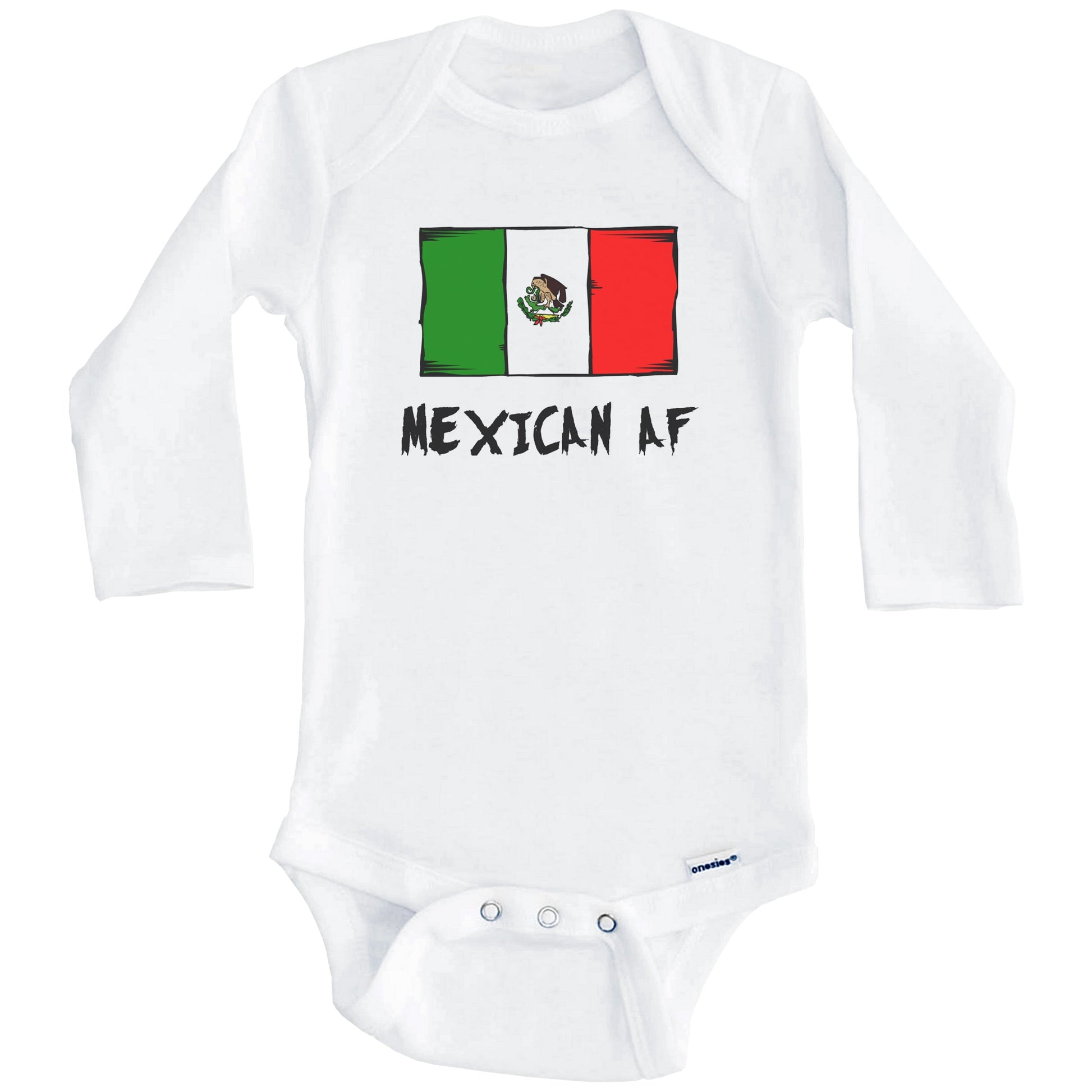Mexican AF Funny Mexico Flag Baby Onesie (Long Sleeves)