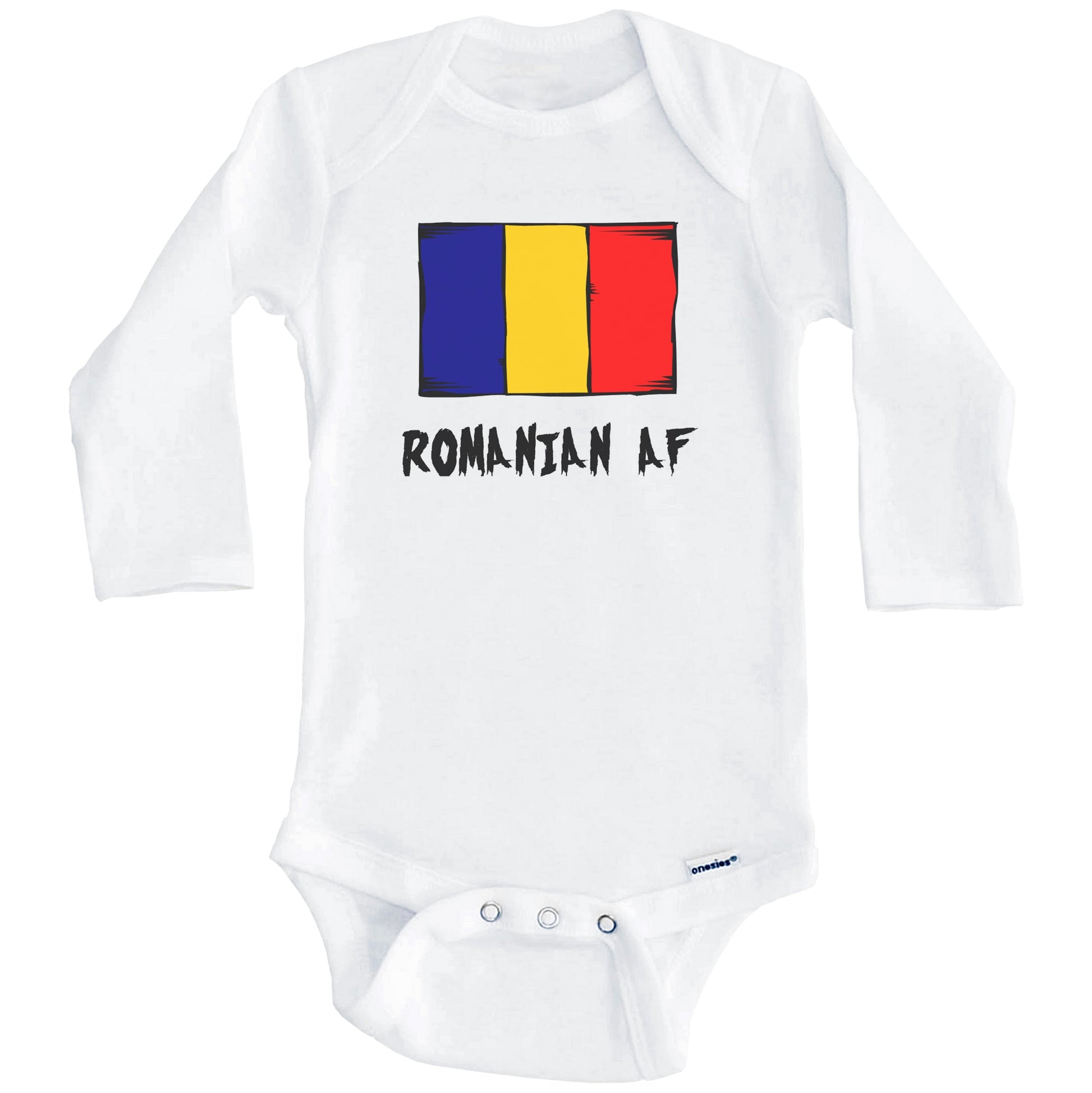 Romanian AF Funny Romania Flag Baby Onesie (Long Sleeves)