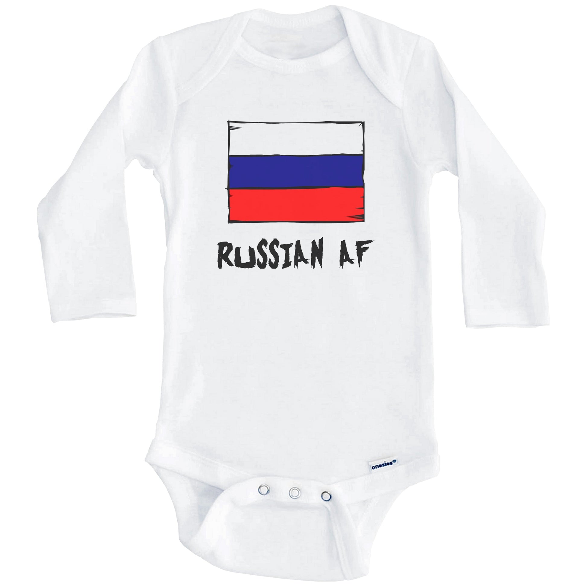 Russian AF Funny Russia Flag Baby Onesie (Long Sleeves)