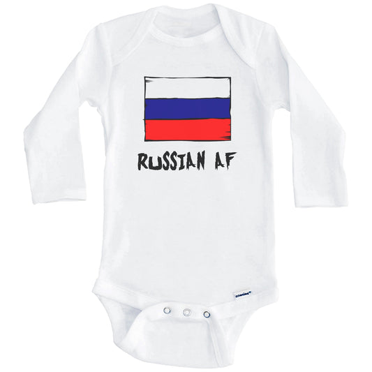 Russian AF Funny Russia Flag Baby Onesie (Long Sleeves)
