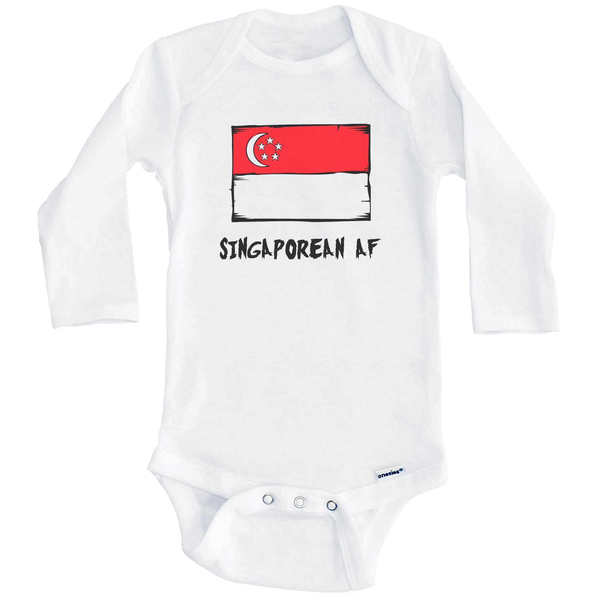 Singaporean AF Funny Singapore Flag Baby Onesie (Long Sleeves)