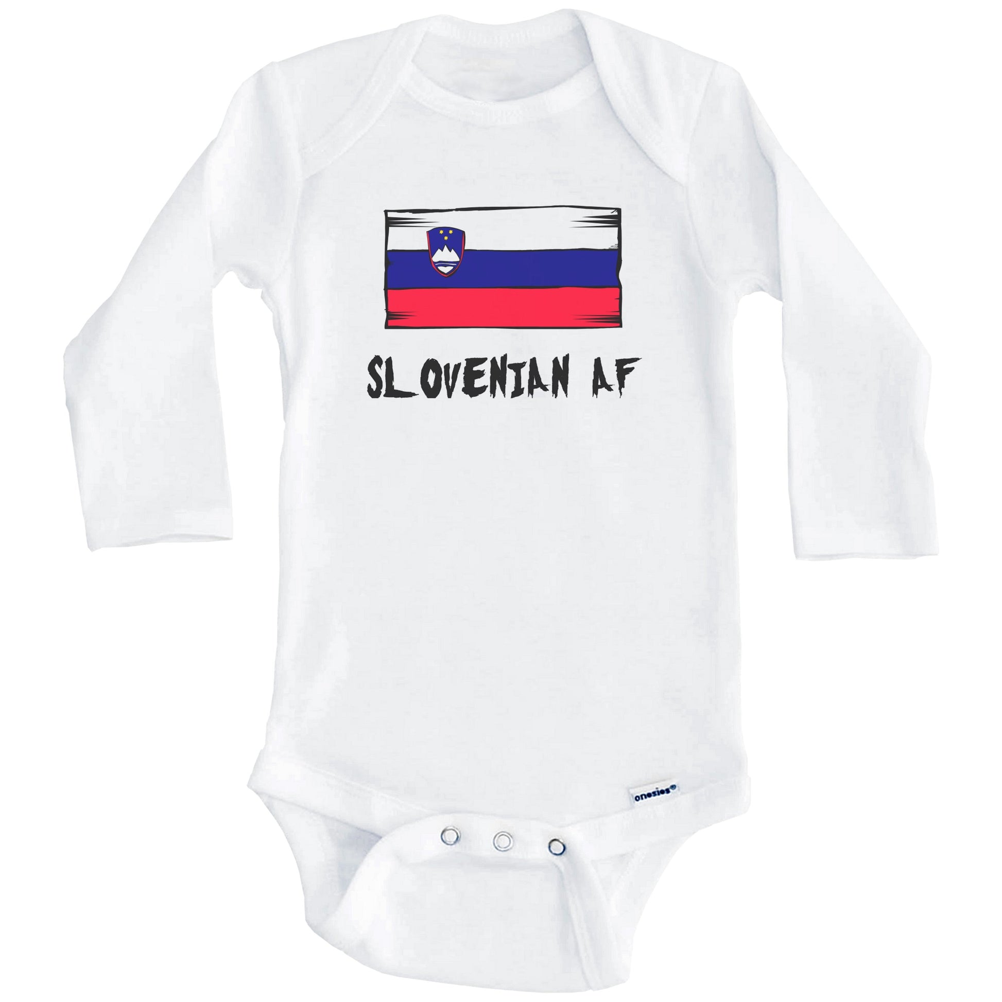 Slovenian AF Funny Slovenia Flag Baby Onesie (Long Sleeves)