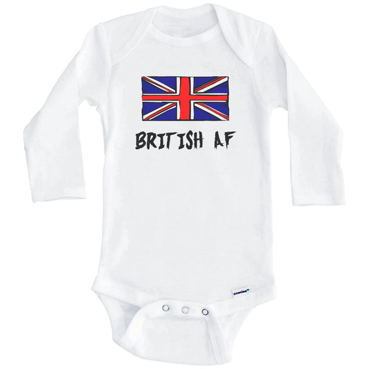 British AF Funny United Kingdom Flag Baby Onesie (Long Sleeves)