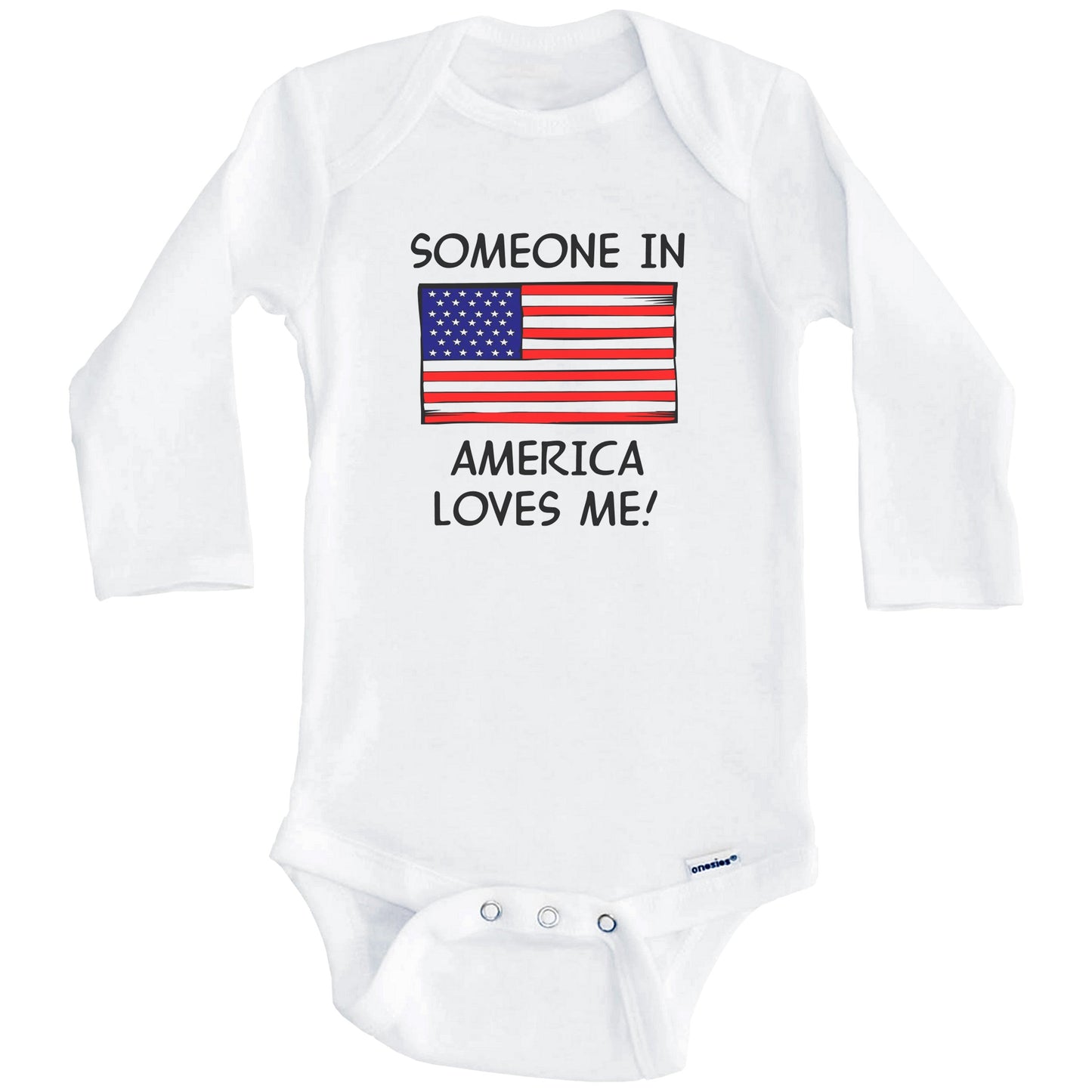 Someone In America Loves Me American Flag Baby Onesie (Long Sleeves)