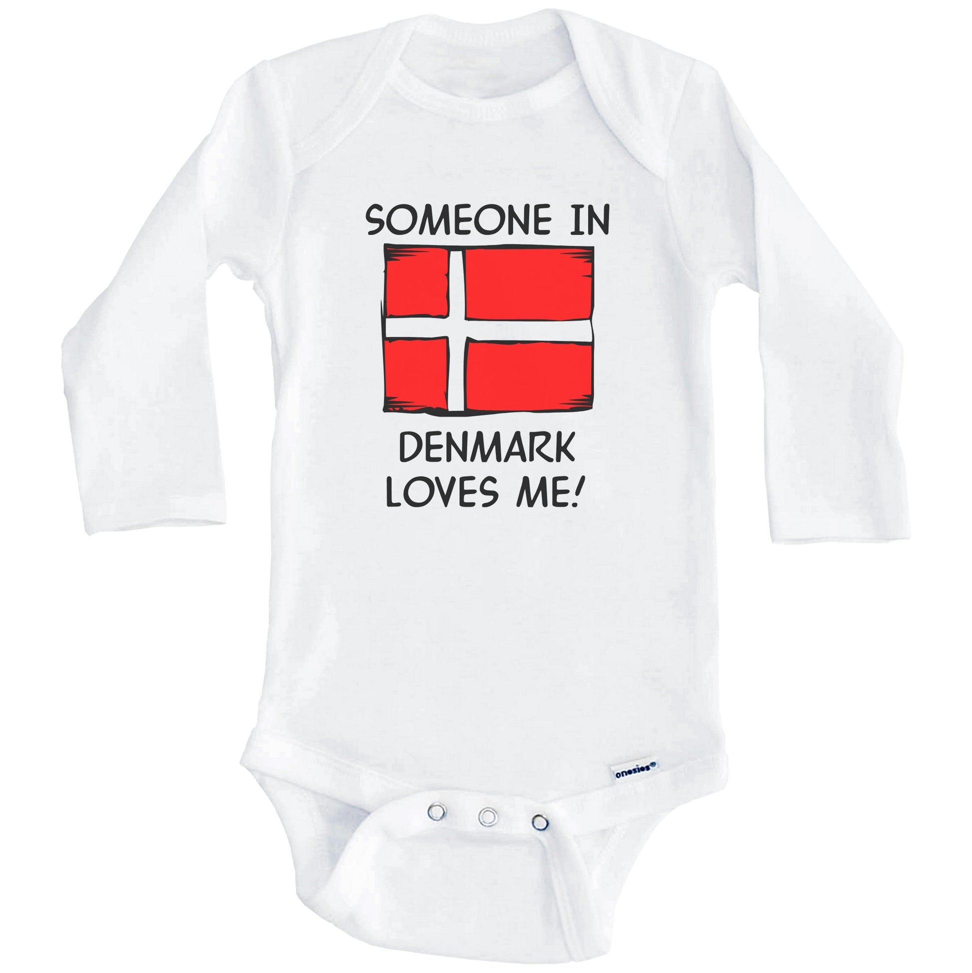 Someone In Denmark Loves Me Danish Flag Baby Onesie (Long Sleeves)