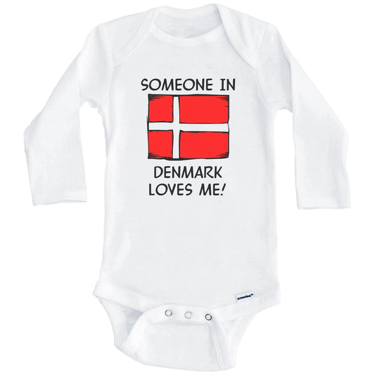 Someone In Denmark Loves Me Danish Flag Baby Onesie (Long Sleeves)