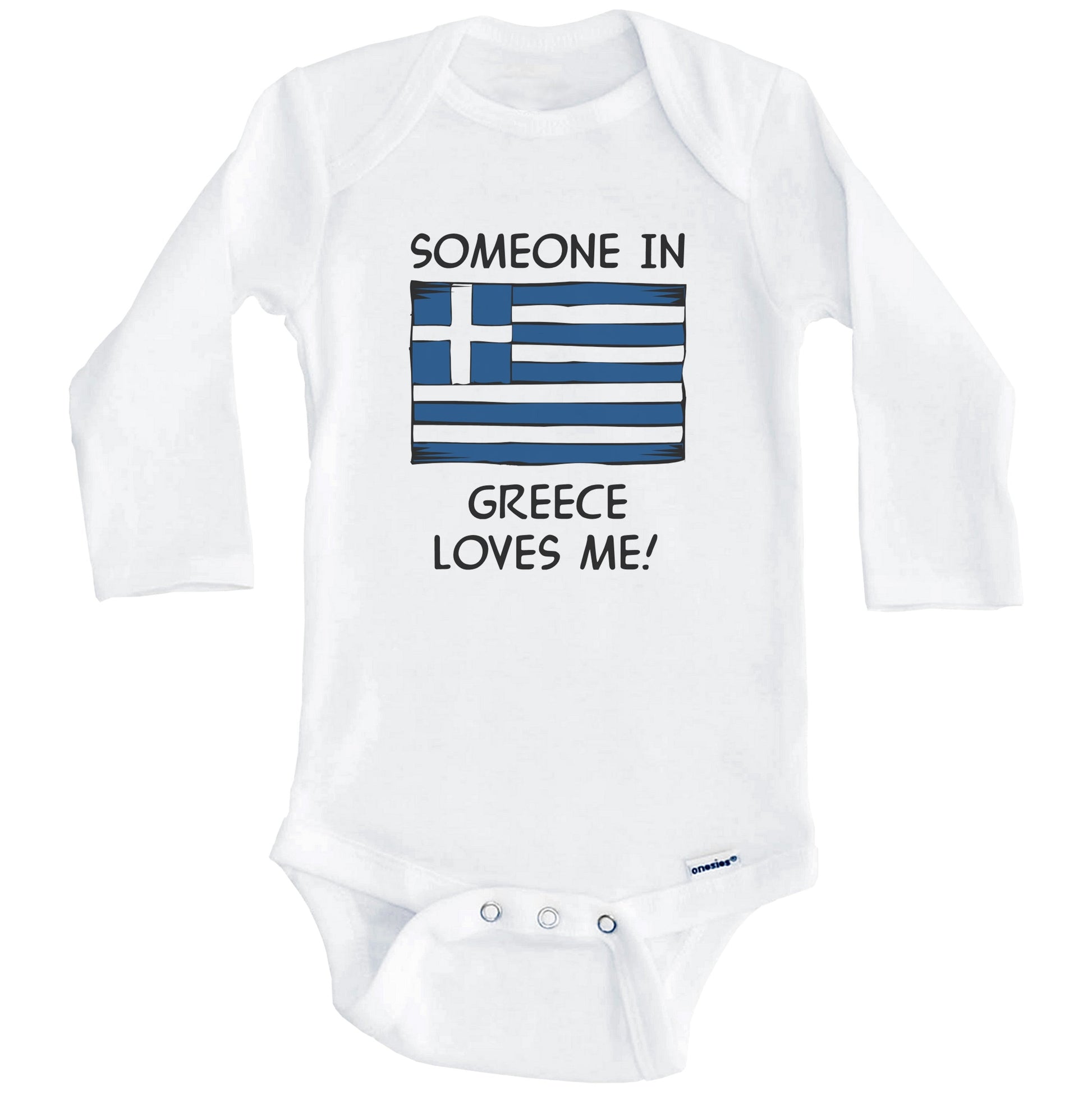 Someone In Greece Loves Me Greek Flag Baby Onesie (Long Sleeves)