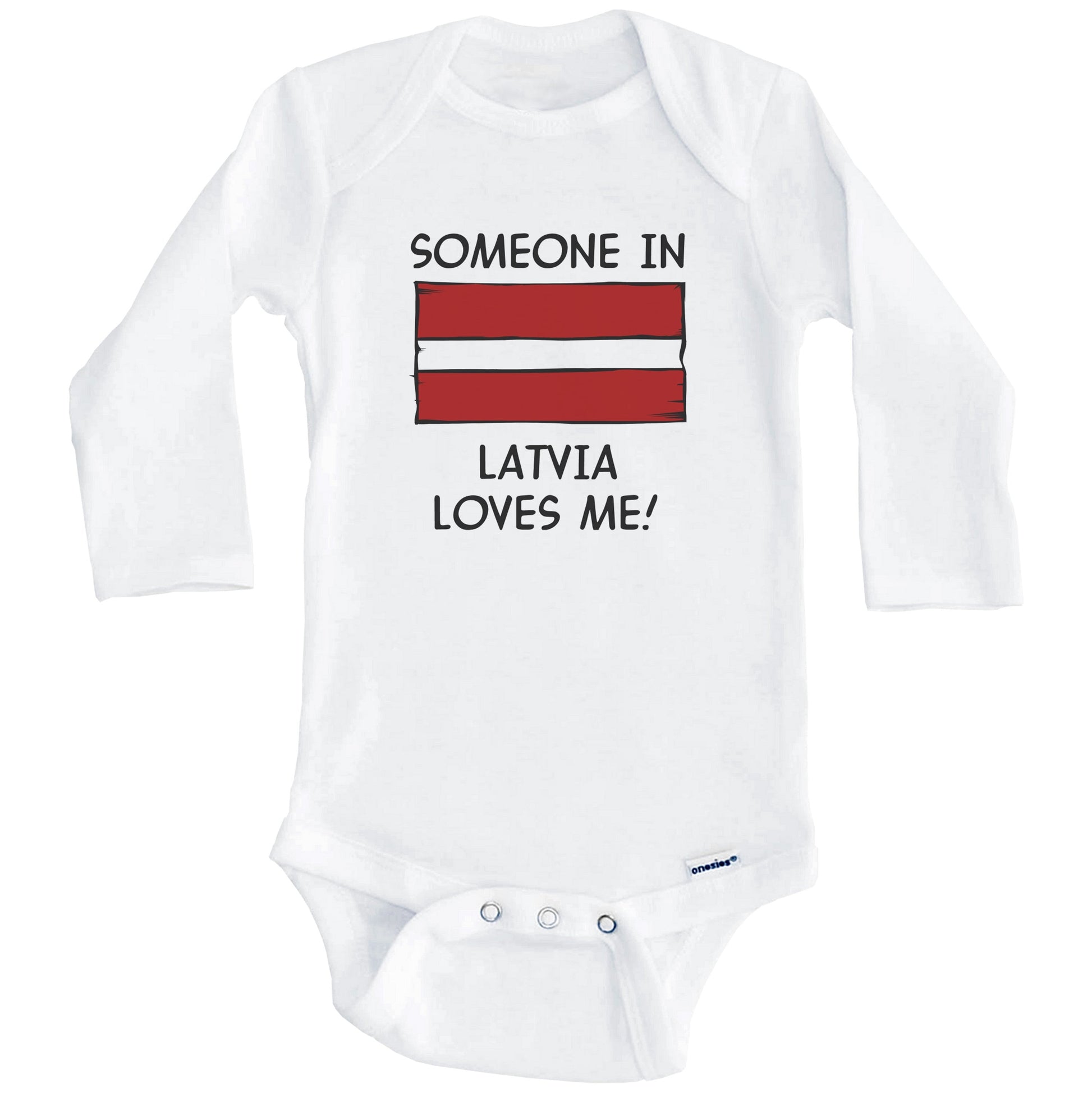 Someone In Latvia Loves Me Latvian Flag Baby Onesie (Long Sleeves)