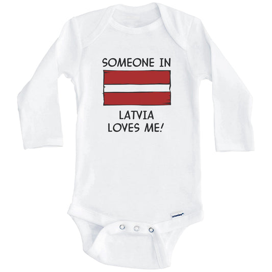 Someone In Latvia Loves Me Latvian Flag Baby Onesie (Long Sleeves)